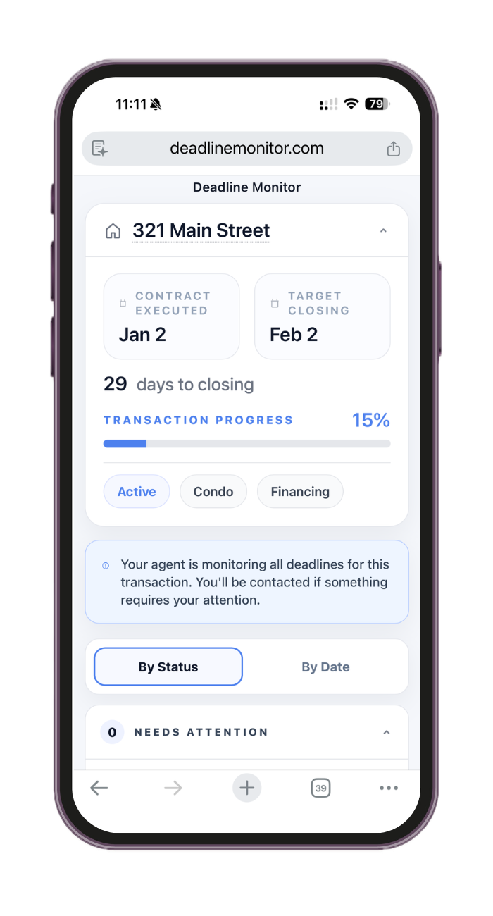 Mobile view of the Deadline Monitor client timeline